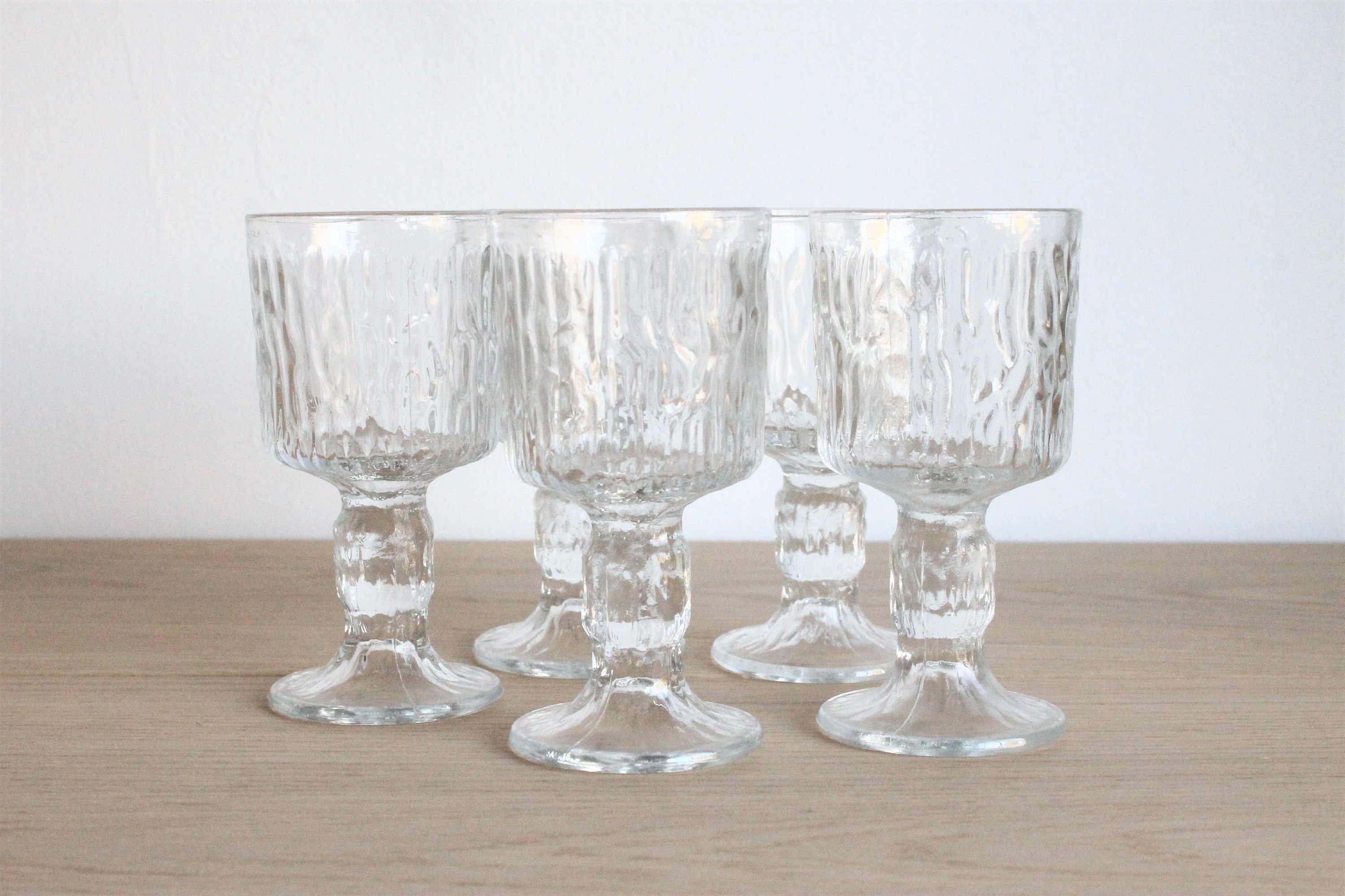 5 Verres Vintage Ravenhead Siesta Sherry ou Liqueur Des Années 70, Verre Texturé à Écorce d'arbre