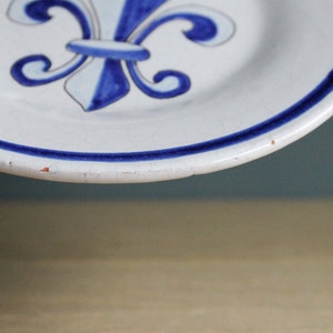 Small antique Malicorne decorative plate, POUPLARD-BEATRIX PBx with handpainted fleur de lis decor, French country decor image 6