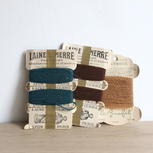 Collection de 3 cartes de laine à repriser vintage françaises, Laine St Pierre et St Patrick