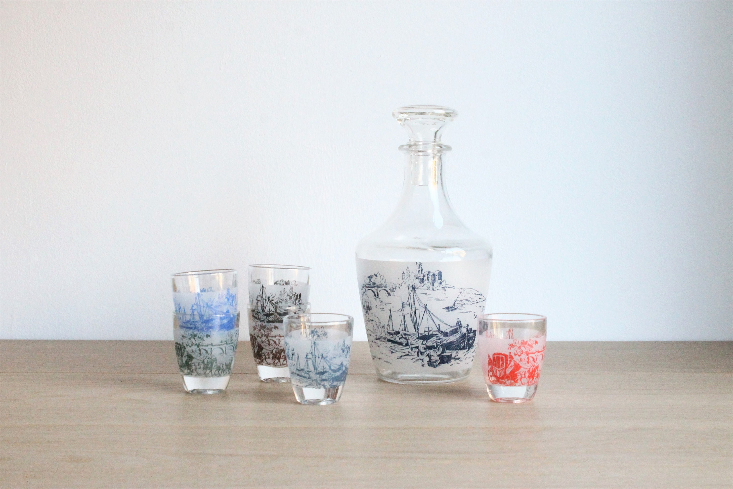 Français Carafe Vintage 60S 70S Luminarc et 6 Petits Verres Cordiaux, à Liqueur ou Shot
