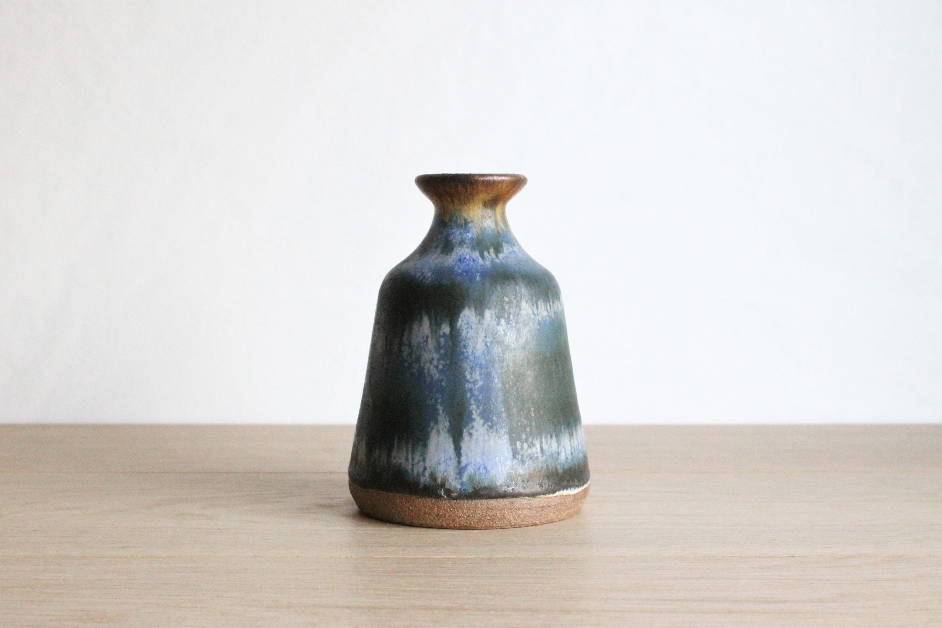 Petit Français Vintage Signé Vase en Poterie Grès Fait à La Main