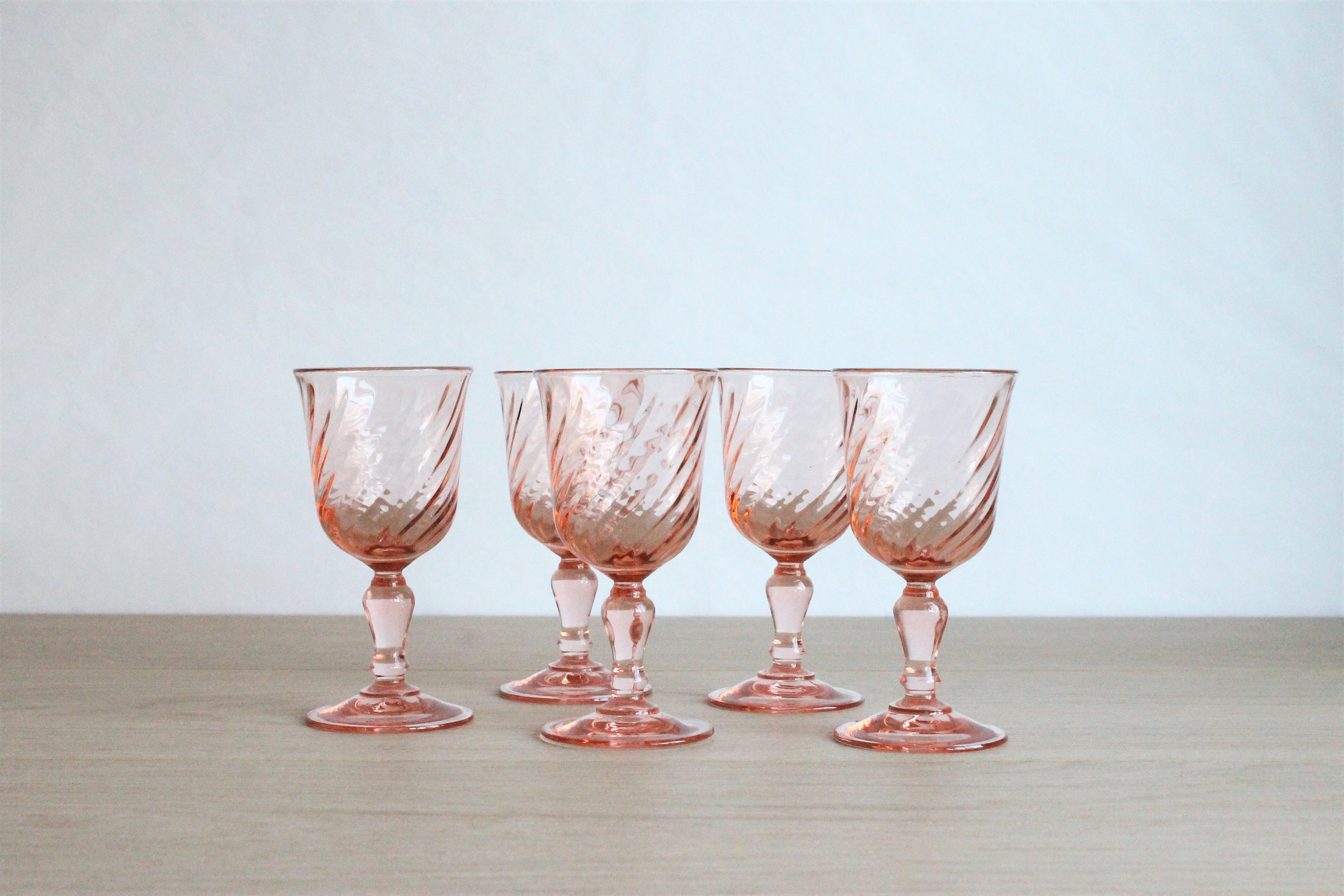 5 Français Vintage 70S Luminarc Cordial, Liqueur ou Porto Verres, Rosaline Blush Rose Tourbillon