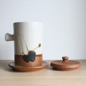 French Vintage Stoneware Crock with Lid - 70s Handmade Pottery, Poterie de la Colombe