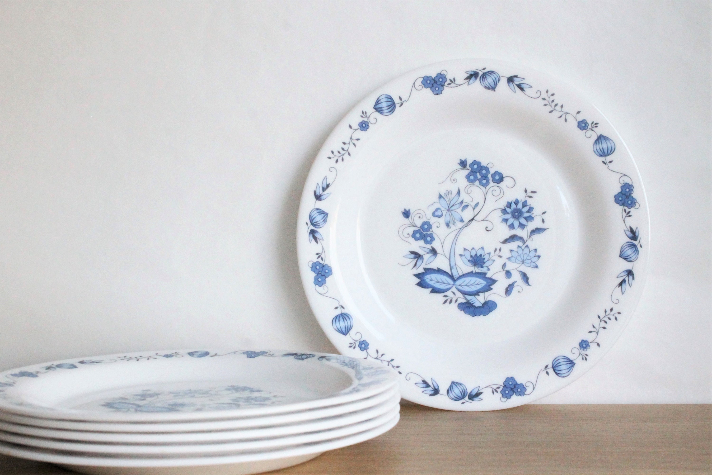 Set de 6 Français Dessert en Verre Blanc Arcopal Aster Vintage Des Années 70 ou Assiettes à Salade a