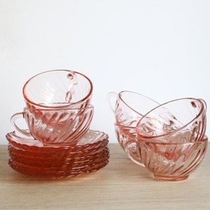 Set of 6 Vintage Arcoroc Rosaline Blush Pink Espresso Cups & Saucers