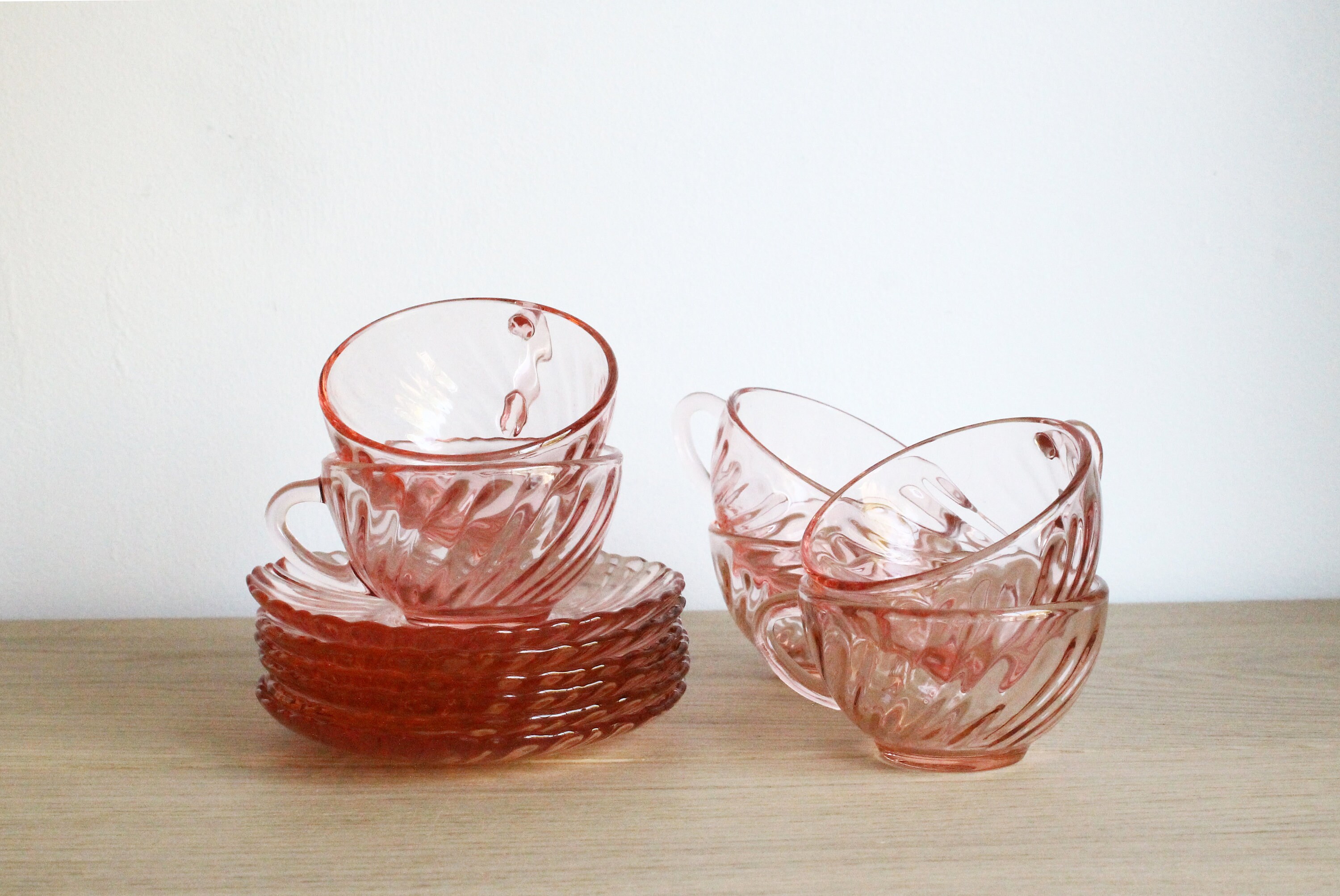 Ensemble de 6 Tasses à Expresso Arcoroc Blush Rose Tourbillon Des Années 70 Vintage Français avec So