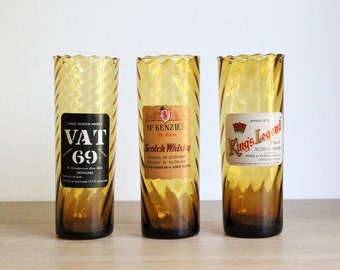 3 vintage 70s handmade whisky amber highball glasses, from a French flea market