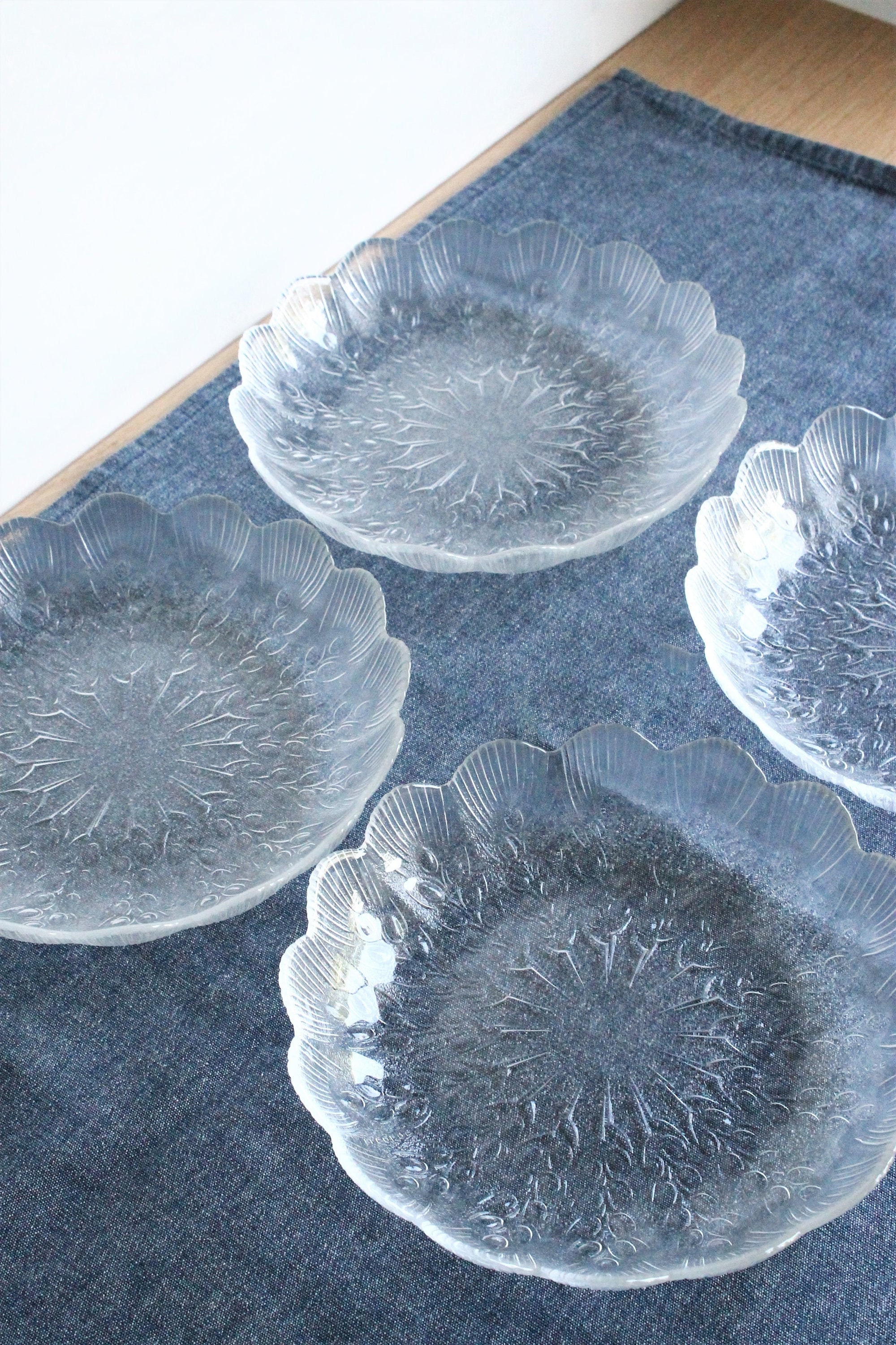 Ensemble de 4 Français Vintage 80S Arcoroc Country Wheat Verre Clair Assiettes à Dîner Profondes ou