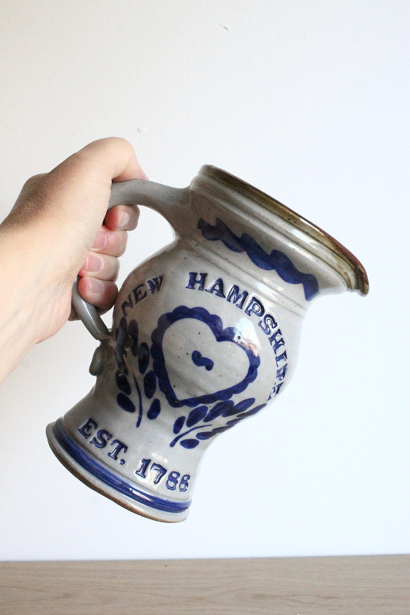Vintage New Hampshire Salt Glazed Stoneware Pottery Pitcher Etsy