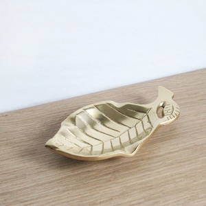 Vintage solid brass leaf ashtray, boho gold tone desk decor