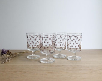 Vintage Luminarc Cavalier Small Wine Glasses: Floral Burgundy Decor, Set of 4