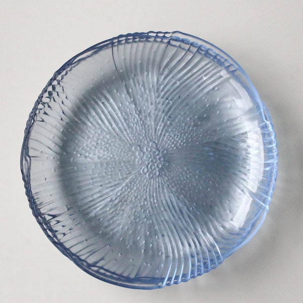 4 vintage Libbey ice blue glass salad or dessert plates, Harmony pattern, from a French flea market