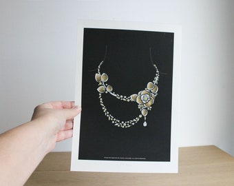 Vintage Chanel Jewelry original print on paper of a gouache painting of a necklace, size A4 21 x 29.7 cm, 8.27 x 11.69 in