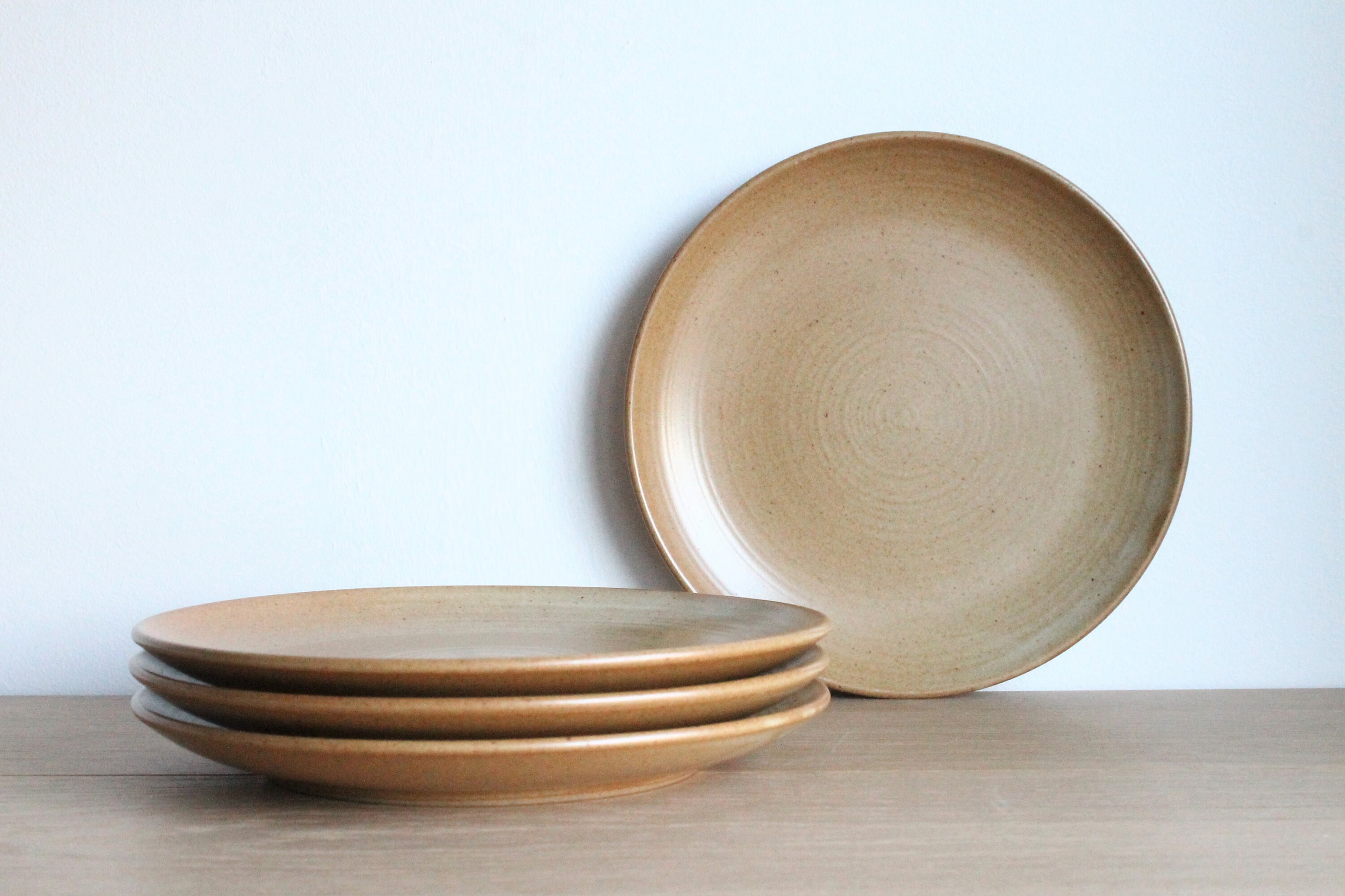 Set de 4 Français Assiettes à Dessert ou Salade en Grès Vintage Des Années 70 Par Grès Village Cnp