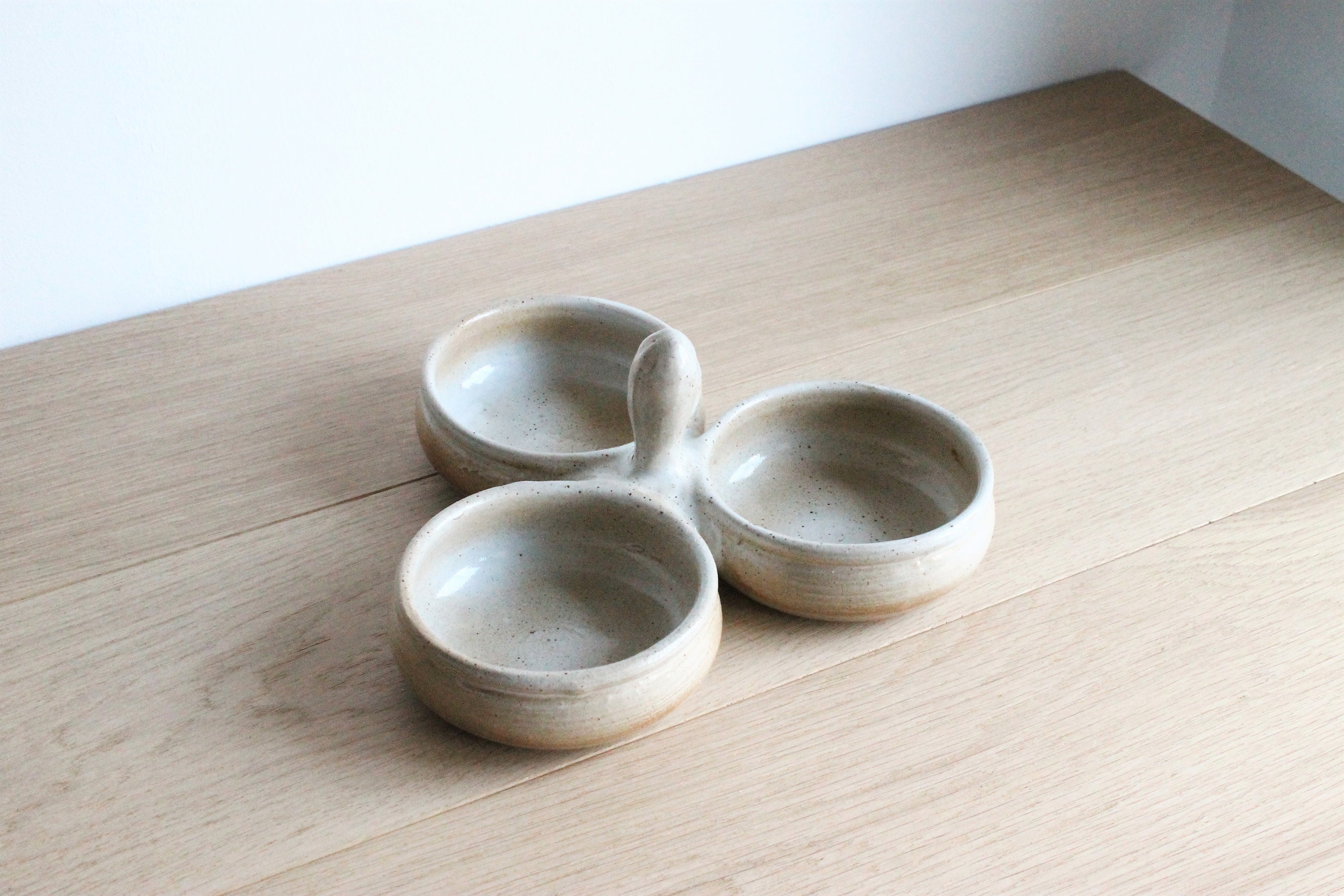 Français Poterie Vintage en Grès Des Années 70 Divisée Plat de Service ou Plateau Apéritif, 3 Compar