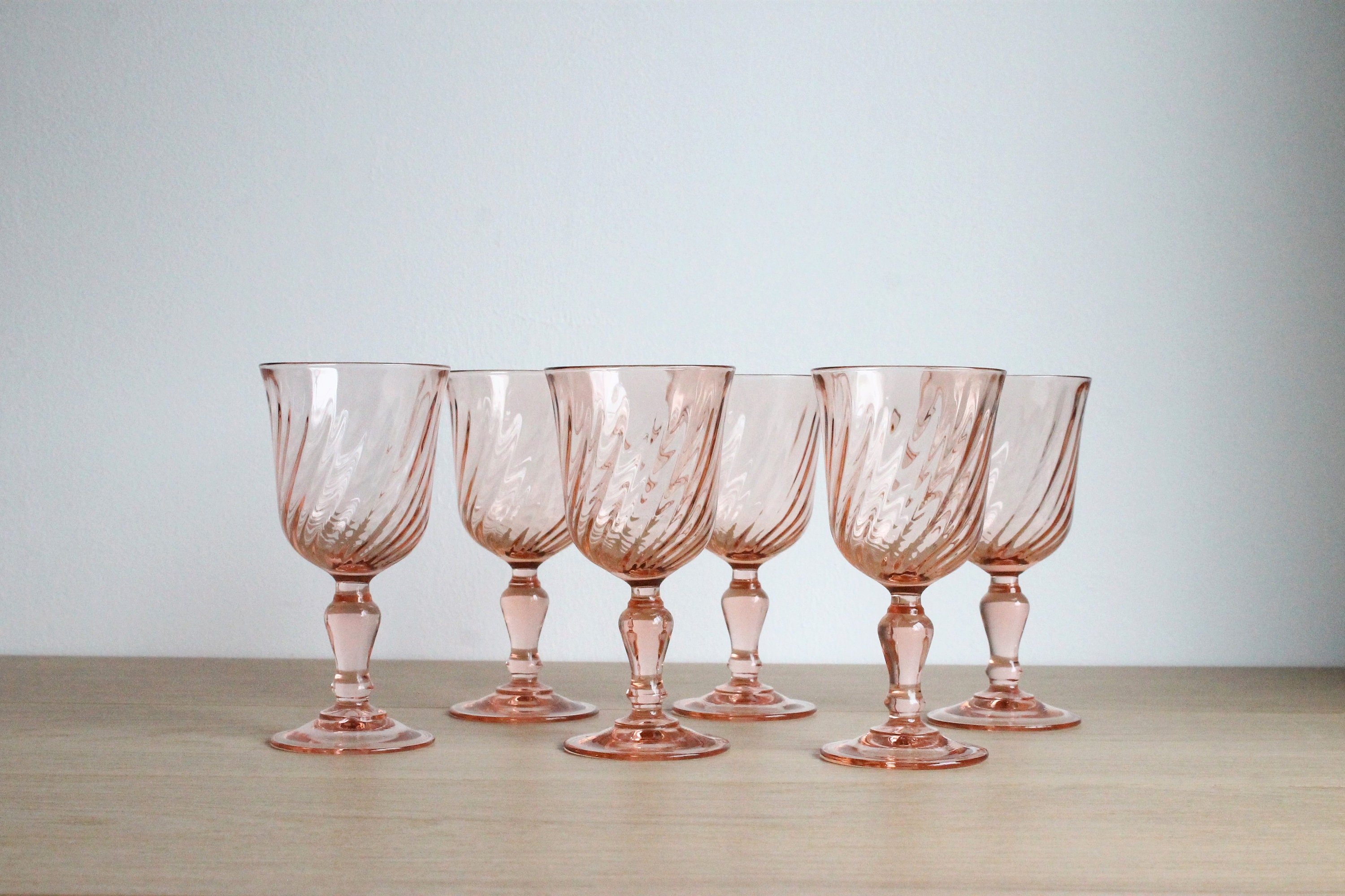6 Français Vintage 70S Luminarc Petits Verres à Vin, Rosaline Blush Rose Tourbillon