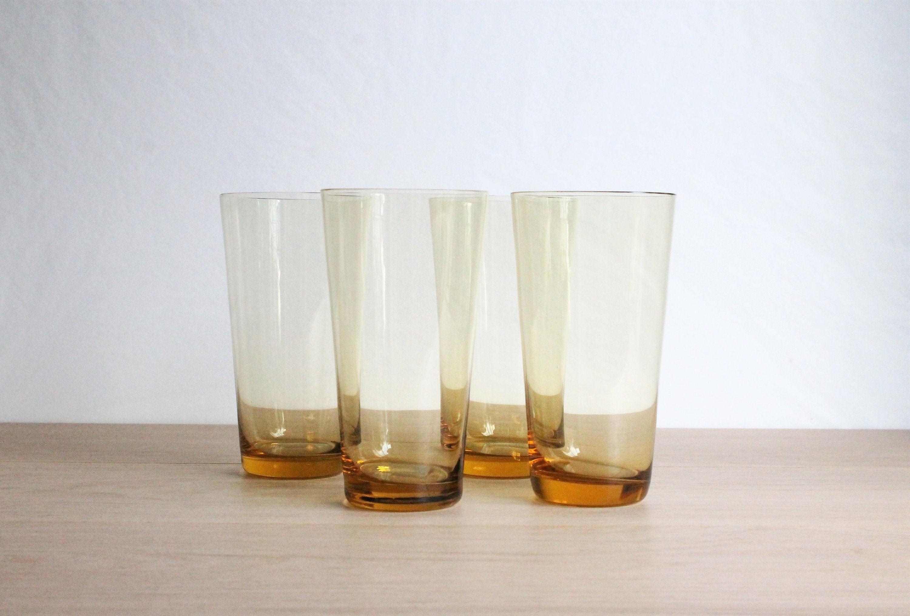 Vintage mcm tall tumbler glasses thin amber yellow glass Etsy