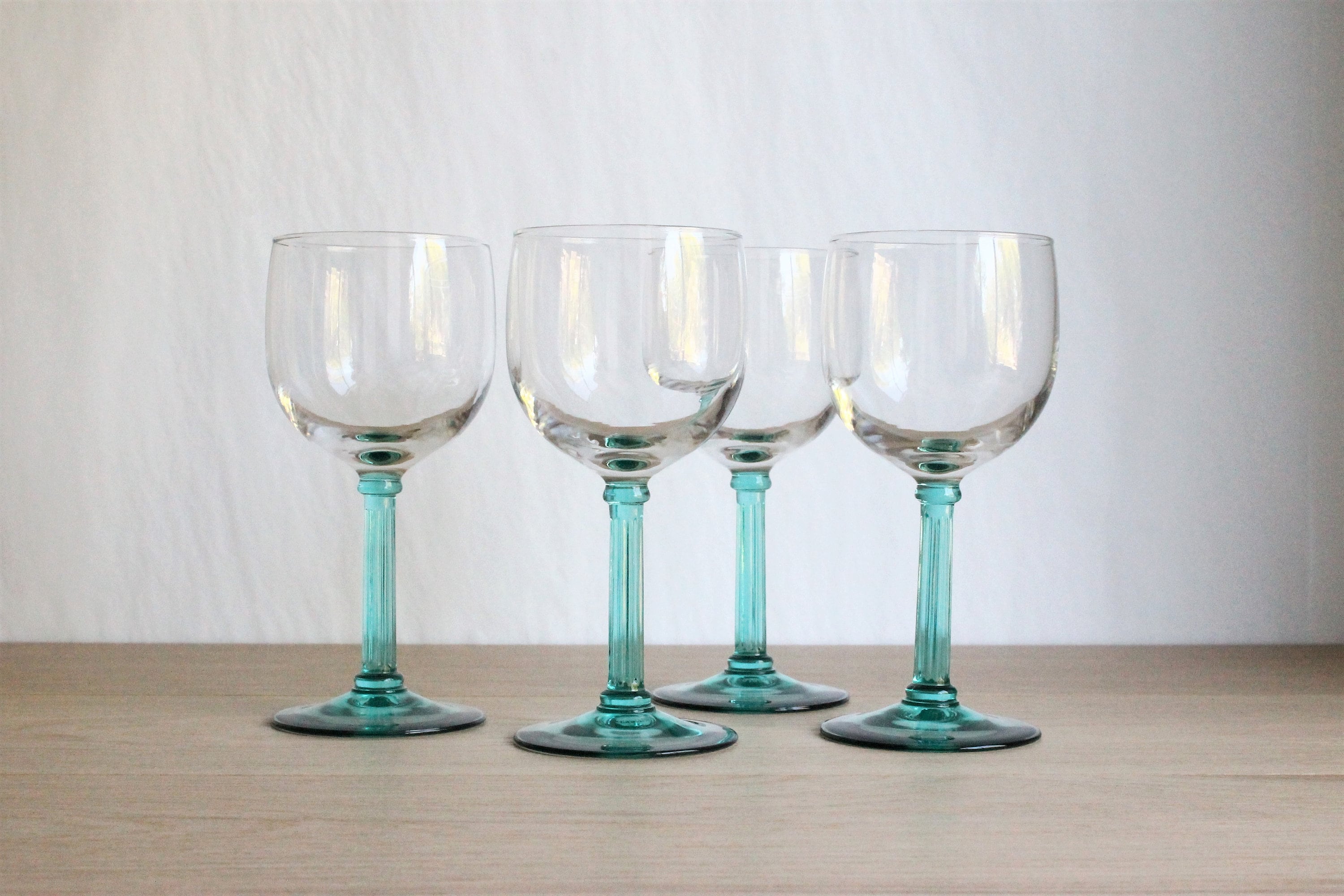 4 Français Verres à Vin Luminarc Vintage Des Années 90, Tige de Style Colonne Grecque Turquoise Rare