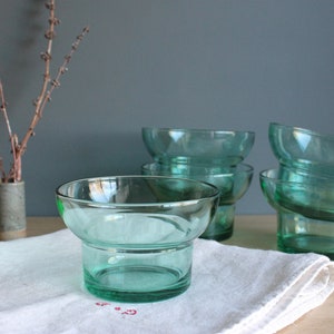 5 vintage 90s Ikea green glass bowls, made in France, individual dishes for serving dessert, ice cream, salad