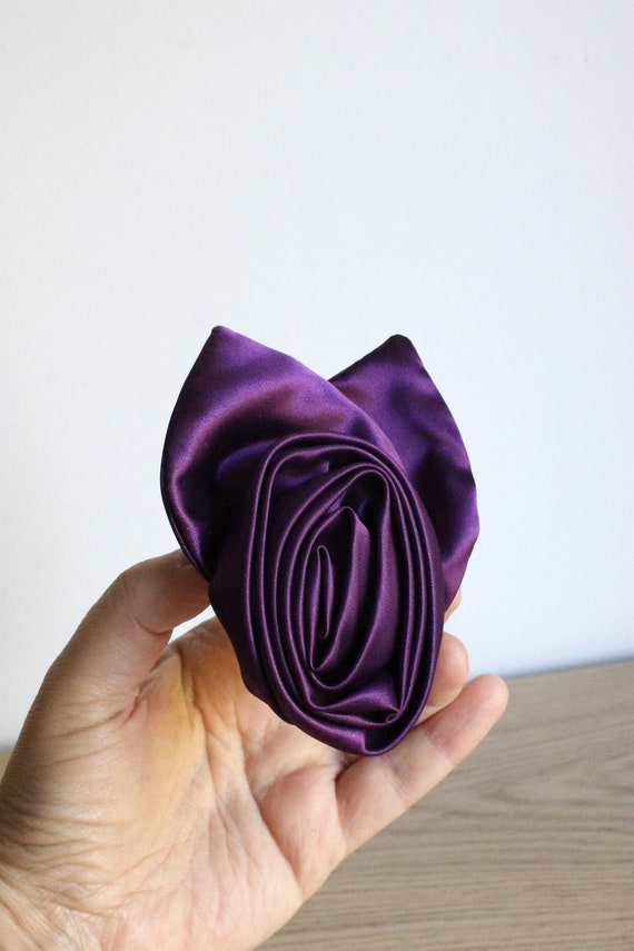 Vintage 80s 90s CARITA Paris purple satin flower … - image 2