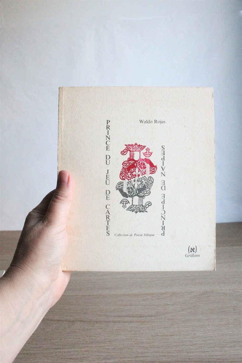 Rare vintage 1985 Waldo Rojas bilingual poetry book, illustrations by Guillermo Deisler, Principe de Naipes, Prince du Jeu de Cartes image 2