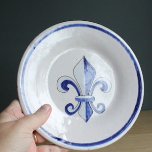 Small antique Malicorne decorative plate, POUPLARD-BEATRIX PBx with handpainted fleur de lis decor, French country decor image 3