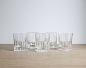 5 small French vintage striped cut crystal cordial or liqueur tumblers, Cristal JG Durand