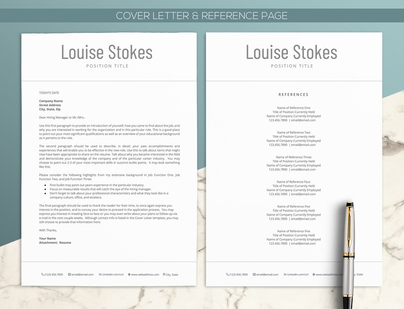 1 Page Marketing Modern Resume Template 2 Pages Clean Cover Letter Reference Letter And Free Email Template Louise Cv Template Design Templates Stationery Delage Com Br