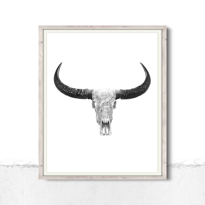 Bull skull print bull horns bohemian wall art cow skull Etsy
