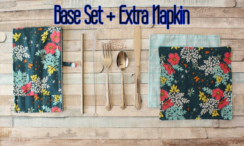 Stainless Steel and Cotton Floral Brick Portable Cutlery Set
