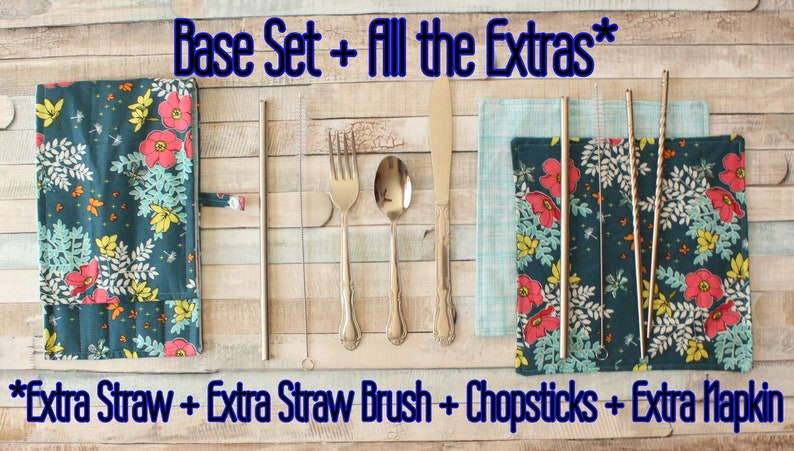 Stainless Steel and Cotton Floral Brick Portable Cutlery Set