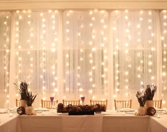 LED Window Curtain Lights- Warm White Energy Efficient Fairy Twinkle Lights- 300 Lights- Waterproof- Wedding Decor- Special Events