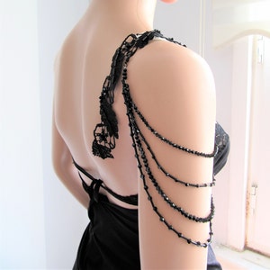Black Wedding Dress Arm Necklace, Wedding Dress Accessory, Beaded Arm Jewelry, Upper Arm Detachable Shoulder Straps / FREE SHIPPING