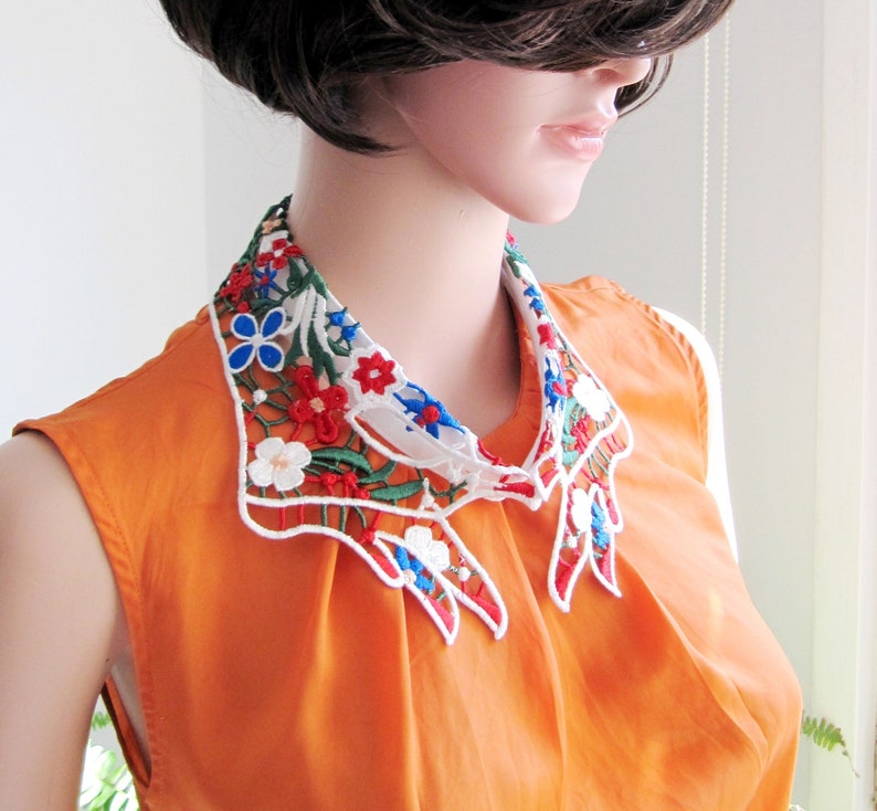 Buy 1 Get 1 FREE !!! Multi Colors Floral Embroidery Detachable Lace Collars, Women's Accessory, Handmade Embroidery Collars/ FREE SHIPPING 