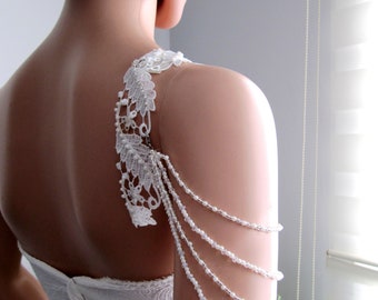 Arm Detachable Shoulder Straps, Bridal Gown Arm Necklace, Wedding Dress Accessory, Beaded Arm Jewelry/ FREE SHIPPING