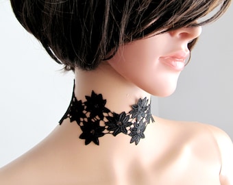 Floral Venice Lace Choker : Handmade Jewelry, Black Lace Stylish Necklace