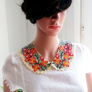 BUY 1 GET 1 FREE Emboridery Colorful Flowers Lace Detachable Collar, Woman Neck Accessory, Handmade Boho Collar image 2