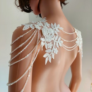 Crystal Beaded Bridal Gown Shoulder Necklace, Sparkle Shoulder Jewelry, Wedding Dress Accessory