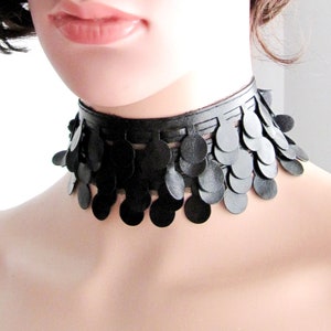 Black Lazer Round Cutted Leather Trim Chokers, Best Gifts For Lover, Handmade Chokers/ FREE SHIPPING