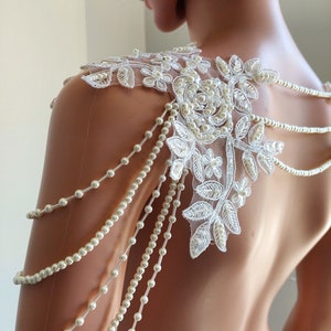 Bridal Gown Shoulder Necklace, Pearly Handmade Roses Lace Shoulder Jewelry, Detachable Lace Jewelry/ FREE SHIPPING image 1