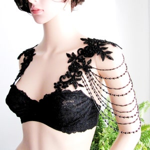 Floral Black Shoulder Necklace, Beaded Handmade Lace Shoulder Jewelry, Detachable Lace Jewelry/ FREE SHIPPING image 4