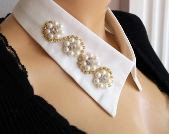 BUY 1 GET 1 FREE ! Bridal Shower Pearls Beaded White Detachable Collars, Gifts Ideas For Her, Woman Neck Accessorry