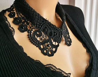 BUY 1 GET 1 FREE ! Black Beaded Floral Lace Neck Accessory, Floral Detachable Lace Collars , Removable Foral Lace Collar