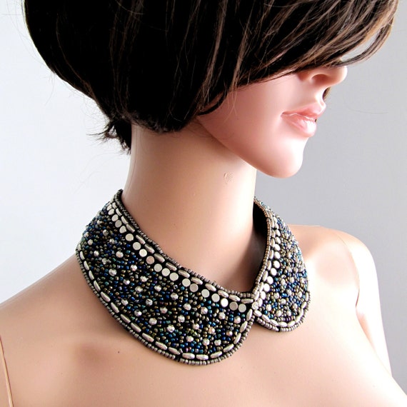 Detachable Beaded Collar: Silver Multi-Bead Neck Accessory, Stylish Jewelry