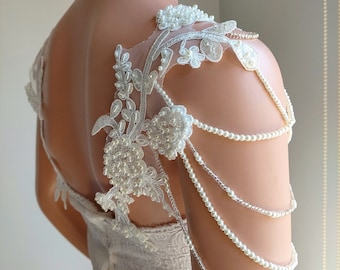 Bridal Pearl Shoulder Straps: Hand-Beaded Shoulder Jewelry, Wedding Dress Accessory ( a pair )