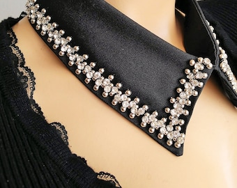 BUY 1 GET 1 FREE ! Crystal Stones Detachable Handmade Black Collars, Best Mom Gifts , Faux Beaded Collar