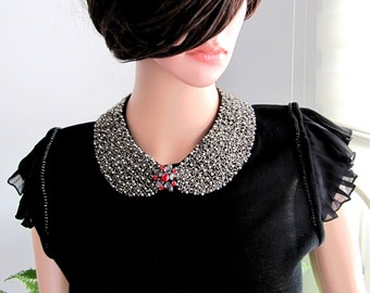 Detachable Silver Beaded Handmade Collars, Gifts Idea For Mom, Fashionable Deatch Collars/ FREE SHIPPING