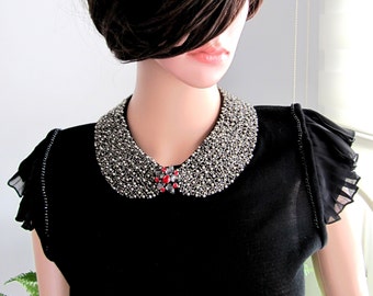 Handmade Silver Beaded Detachable Collar: Fashion Accessory, Stylish Beads Collar