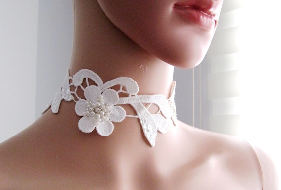 Floral Lace Pearl&Sequin Choker: Bridal Gown Neck Accessory, Wedding Dress Necklace Floral Lace Pearl&Sequin Choker: Bridal Gown Neck Accessory, Wedding Dress Necklace