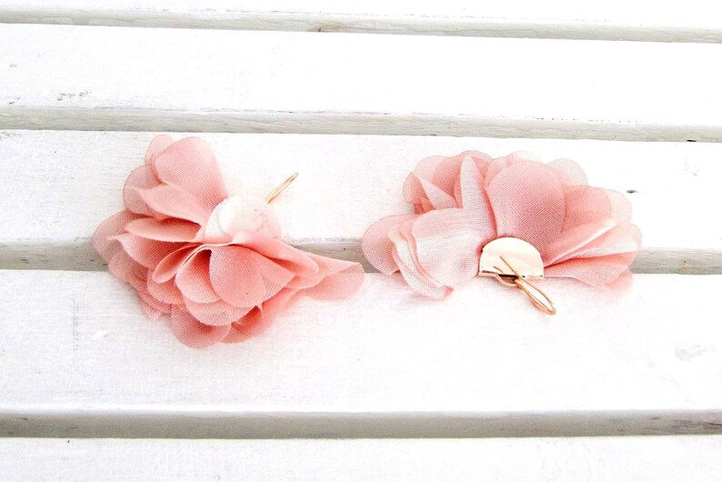 Khaki Floral Handmade Dangle Earrings Best Birthday Gifts Ideas Chiffon Floral Easter Gifts
